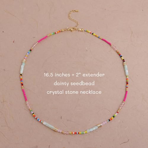Gold Seed Beaded Necklaces for Women, Boho Handmade Adjustable Colorful Beads Choker Summer Beach Jewelry Gift. - color: Jade
