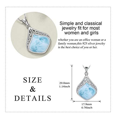 YAFEINI Teardrop Necklace Sterling Silver Filigree Irish Pendant Necklace Natural Stone Moonstone/Lapis Lazuli/Larimar/Moss Agate Necklace Jewelry - color: Larimar teardrop necklace