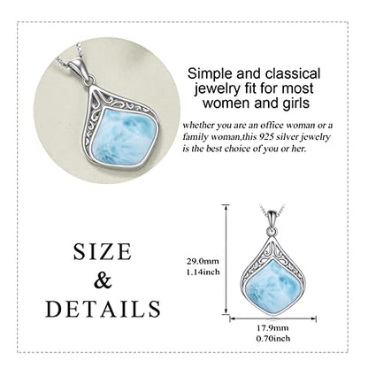 YAFEINI Teardrop Necklace Sterling Silver Filigree Irish Pendant Necklace Natural Stone Moonstone/Lapis Lazuli/Larimar/Moss Agate Necklace Jewelry - color: Larimar teardrop necklace