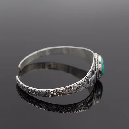 COLORFUL BLING Bohemian Turquoise Engraved Cuff Bracelet Natural Stone Adjustable Wrap Bangle Western Style Gemstone Boho Jewelry for Women - color: Cross
