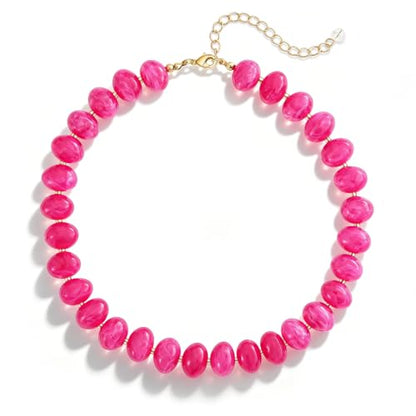 Colorful Chunky Beaded Necklaces for Women Multicolor Large Round Resin Beads Collar Necklace Boho Trendy Statement Chokers Y2K Summer Beach Jewelry - color: Hot Pink-Oval