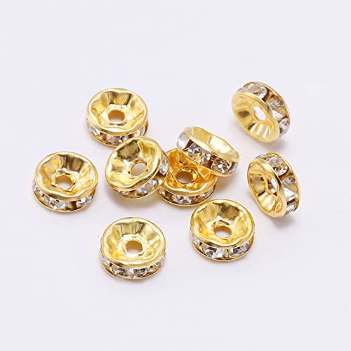 200PCS Rondelle Spacer Beads 6mm Gold Plated Czech White Crystal Rhinestone for Jewelry Making - color: 200Pcs Gold Plated/White, size: 6mm