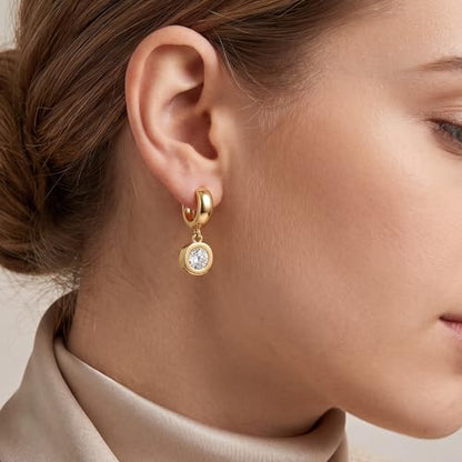 Dangle Flower Gold Earrings for Women, Trendy Statement Hoop Earrings, Gold Floral Drop Earrings Jewelry for Gifts - color: Circular 14K gold CZ