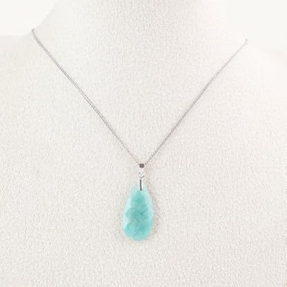 iSTONE 925 Sterling Silver Natural Crytral for Womens Pendant Necklace, Gemstone Birthstone with 17.8" Silver Chain Ladies - color: Amazonite- faceted
