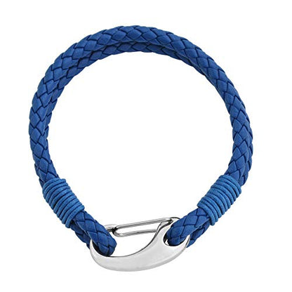 Edforce Braided Genuine Leather 2-Strand Cuff Bracelet with Stainless Steel Clasp - color: Blue