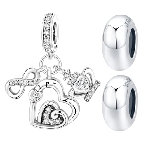 3PCS Birthstone Stone Charms for Charms Bracelet 925 Sterling Silver Infinity Love Heart Crown Dangle Charms Spacer Stopper Beads for Bracelets and Necklaces, Birthday Mother's Day Christmas Gifts For Women. - color: 04 Apr. 3PCS