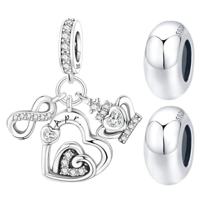 3PCS Birthstone Stone Charms for Charms Bracelet 925 Sterling Silver Infinity Love Heart Crown Dangle Charms Spacer Stopper Beads for Bracelets and Necklaces, Birthday Mother's Day Christmas Gifts For Women. - color: 04 Apr. 3PCS