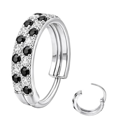 20/16G CZ Hinged Nose Rings Hoop, 316L Surgical Stainless Steel Cartilage Earring, Septum Clicker Ring, Daith Helix Rook Tragus Conch Lip Lobe Piercing Jewelry - color: Black Silver Double Row Ring with CZ, size: 1pc 20 Gauge 6mm