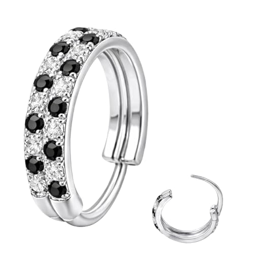 20/16G CZ Hinged Nose Rings Hoop, 316L Surgical Stainless Steel Cartilage Earring, Septum Clicker Ring, Daith Helix Rook Tragus Conch Lip Lobe Piercing Jewelry - color: Black Silver Double Row Ring with CZ, size: 1pc 20 Gauge 6mm
