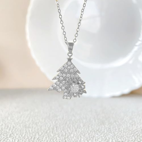 Sunflower Fidget Necklace for Women Gold Moon Necklace Rotating Heart Necklaces Spinning Crystal Flower Anxiety Necklaces Crescent Moons Jewelry Accessories - color: Silver Tree