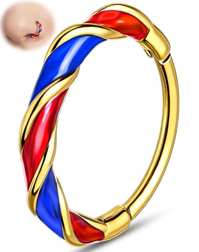 Melighting 20G Twist Nose Ring Hoop Stainless Steel 316L Piercing Jewelry | 7/8 mm Nose Piercing Jewelry, Cute Hinged Segment Clicker Lobe Helix Daith Cartilage Earring for Women - color: Gold RDBL, size: 20g7mm