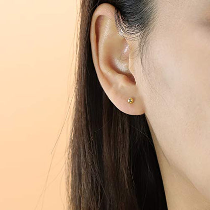Boma Jewelry Sterling Silver 14KT Gold Plated Ball Stud Earrings 3MM