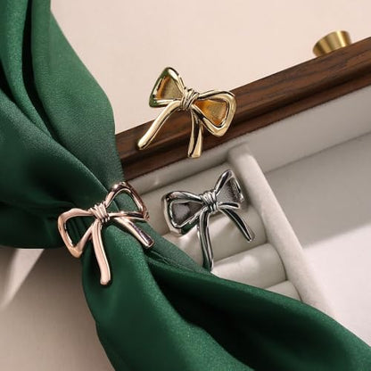 Bowknot Oblate Silk Scarf Ring Brooch for Women Metal Elegant Bow Butterfly Shawl Scarves Buckle Wrap Clasp Clip Rings Brooches Fashion Delicate Wedding Anniversary Dress Accessories Jewelry - color: Rose Gold Plated
