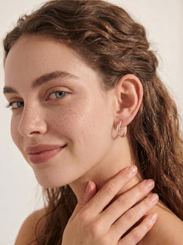 925 Sterling Silver Huggie Hoop Earrings, Small Silver Hoop Earrings for Women Hypoallergenic Huggie Lightweight Small Hoops Earring Cartilage Sleeper Earrings 6/8/10/12/14/16/18/20mm - color: Rose Gold, size: 16MM