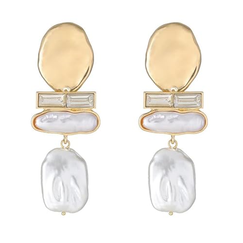 Statement Pearl Dangle Earrings,Gold and Large Pearl,Luxury Chandelier Organic Style Earrings - color: C gold and white