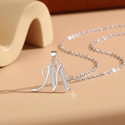 VIKI LYNN Dainty Initial Letter Pendant Necklace for Women | Cubic Zirconia Initial Jewelry, Personalized Letter Necklace, Dainty Women Jewelry, Birthday Gift Idea for Her, Mom and Wife - color: Silver, style: Silver-M