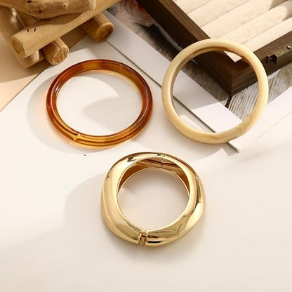 Chunky Gold Bangle Bracelets for Women, 14k Gold Plated Dainty Cuff Stackable Bangles Set, Trendy Bracelet Stack Fashion Jewelry Gifts - color: 09-GOLD