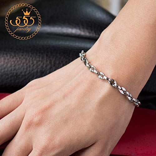 555Jewelry Stainless Steel Hollow Coffee Bean Unisex Link Chain Bangle Bracelet - color: Silver