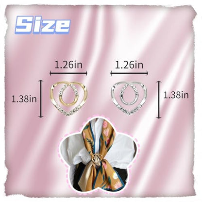 Rhinestone Heart Scarf Ring, Shirt Clip, Silver Gold, Metal, 1.5cm Inner Diameter, Fashion Clothing Accessory