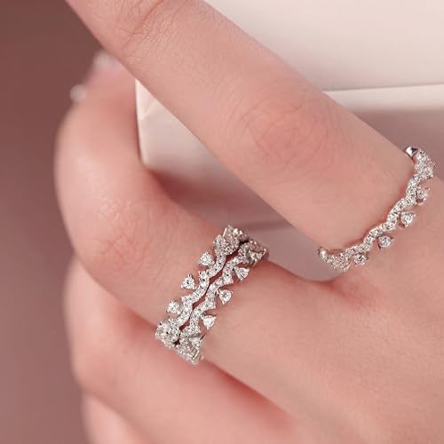 Valentines Rings for Women, Non Tarnish Chunky Wedding Ring Set, Adjustable Bohemian Statement Ring - style: Lace Full Diamond Size 7