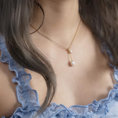 925 Sterling Silver Dainty Freshwater Cultured Pearl Choker Necklace White Genuine Real Pearl Charm Necklaces Jewelry Gifts for Her - color: Choker Y-Gold