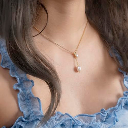 925 Sterling Silver Dainty Freshwater Cultured Pearl Choker Necklace White Genuine Real Pearl Charm Necklaces Jewelry Gifts for Her - color: Choker Y-Gold