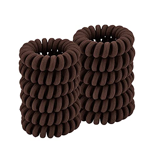 Spiral Hair Ties (Cloth Coffee, 12 Pcs), Coil Ponytail Holder for Thick Hair, No Crease Phone Cord Ties for All Hair Types with Plastic Spiral - color: Cloth Coffee 4.5CM