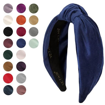 Navy Blue Velvet Headbands Women Girls Trendy, Womens Headbands are Knotted Headband for Women's Hair, Cute Headband Top Knot Fashion Designer - color: Navy Blue