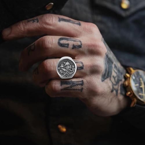 Mens Signet Ring Stainless Steel Lion Eagle Head Statement Rings Jewelry for Men Size 8/9/10/11/12/13 - style: Lion