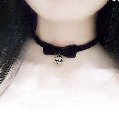 AKOAK Sexy Cute Gothic Lolita Bow Bells Velvet Ribbon Lace Necklace Choker Necklace