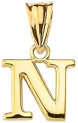10K Yellow Gold Fine Mini Dangling Initial A-Z Charm 1/2" Pendant - Choice of Initial Letter - style: Letter N Initial Charm