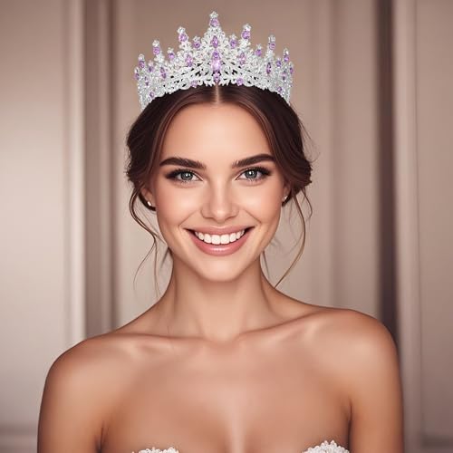 Tiaras and Crowns for Women Crystal Princess Tiaras Rhinestone Queen Crowns For Wedding Bridal Birthday Prom Pageant Party (Tiara 100) - color: Silver Purple