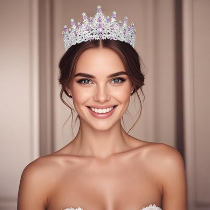 Tiaras and Crowns for Women Crystal Princess Tiaras Rhinestone Queen Crowns For Wedding Bridal Birthday Prom Pageant Party (Tiara 100) - color: Silver Purple