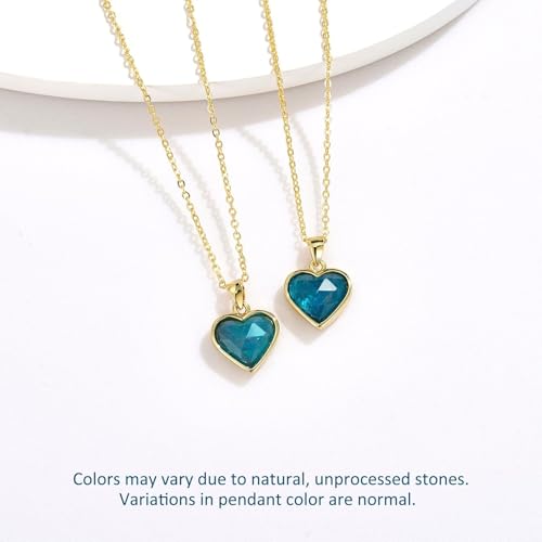 KissYan Healing Crystal Necklace, 14K Gold Plated Natural Stone Pendant Necklace Reiki Quartz Amethyst Citrine Gemstone Spiritual Jewelry Gifts for Women Girls - color: F-Blue Apatite-Heart