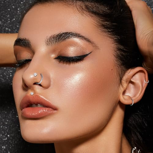 15PCS Nose Rings Studs Hoops Set - Hypoallergenic 14K Gold Plated Nose Screw Studs 316L Surgical Stainless Steel Cubic Zirconia Body Piercing Jewelry L Shape & Corkscrew Helix Cartilage Rook Earrings for Women 18G 20G