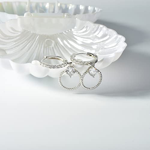 Sterling Silver Hoop Earrings with Drop Dangle for Women Hypoallergenic Twisted Earrings Huggie Hoop Earrings with Charms Trendy Cubic Zirconia Loop Earrings with Dangling Fashion Earring Gift for Her - size: Small
