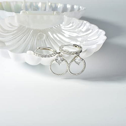 Sterling Silver Hoop Earrings with Drop Dangle for Women Hypoallergenic Twisted Earrings Huggie Hoop Earrings with Charms Trendy Cubic Zirconia Loop Earrings with Dangling Fashion Earring Gift for Her - size: Small