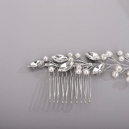 Hair Vine for Women Bridal Hair Comb for Bride Pearls Crystal Hair Comb Slide SILVER