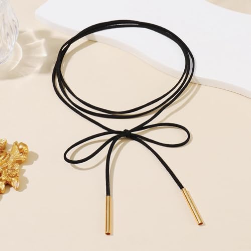Coiris 6 Pcs Bow Choker Necklace for Women Velvet Gothic Punk Tie Choker Sexy Long Wrap Rope Collar - color: Black