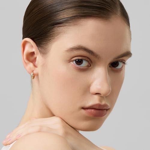 18K Gold Plated Huggie Hoop Earrings for Women, 925 Sterling Silver Post, Hypoallergenic Small Earrings - color: Tennis Huggies