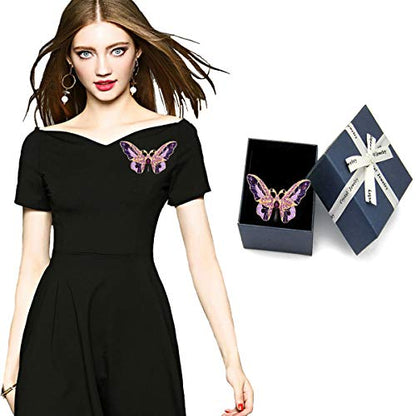 seven wolves Brooches for Women Austria Crystal Brooch Pins Rhinestones Brooches Daily Wearing Breastpin with Boxes - color: Purple 2