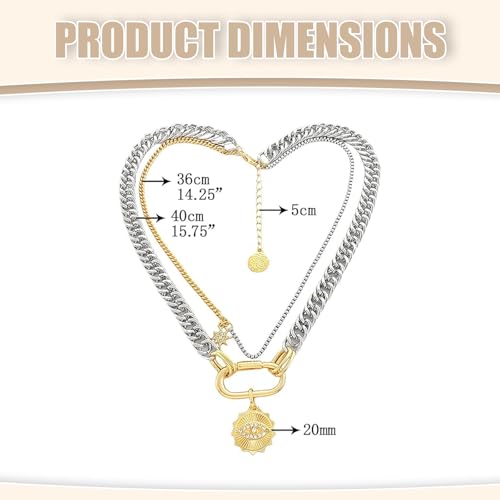 Mixed Metal Stack for Women, Multi Layered Two Tone Gold and Silver Coin Pendant Paperclip Stacked Necklace with Star and Celestial Charms, Chunky Trendy Statement Jewelry Gifts - color: Silver