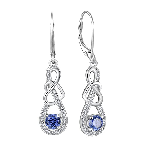Dangle Drop Earrings for Women 925 Sterling Silver Heart Infinity Leverback Earrings Birthstone Jewelry Gifts for Women Wife Girlfriend Mother Daughter Her - color: 12 December - Tanzanite