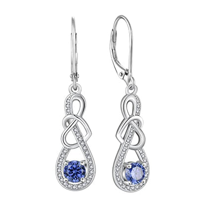 Dangle Drop Earrings for Women 925 Sterling Silver Heart Infinity Leverback Earrings Birthstone Jewelry Gifts for Women Wife Girlfriend Mother Daughter Her - color: 12 December - Tanzanite