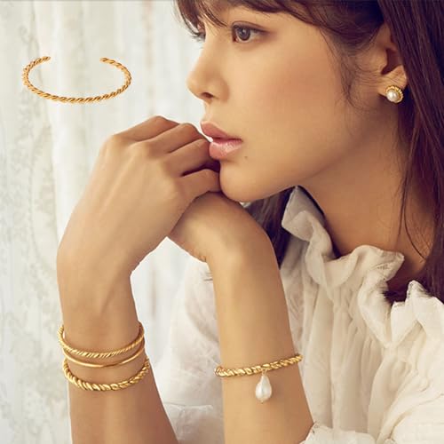 A D. ALLEN & DANMI. 18 K Gold Plated Love Bangle Bracelet Set Flexible Wide Wristband Bangle Bangle Set for Love - color: 2 Sets Rope Bangle