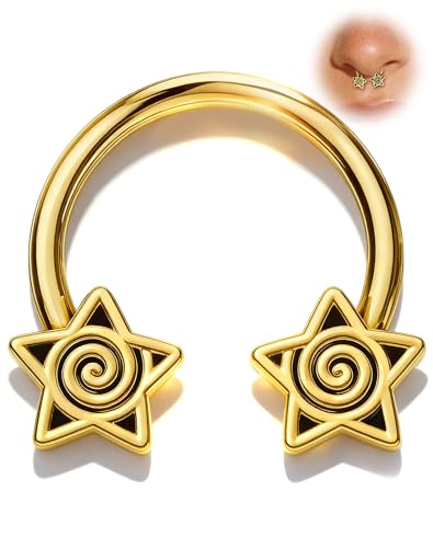 OUFER Septum Rings 16g Septum Jewelry Star Daith Earrings Gothic Tragus Helix Piercing Jewelry for Women Men - color: Gold Black