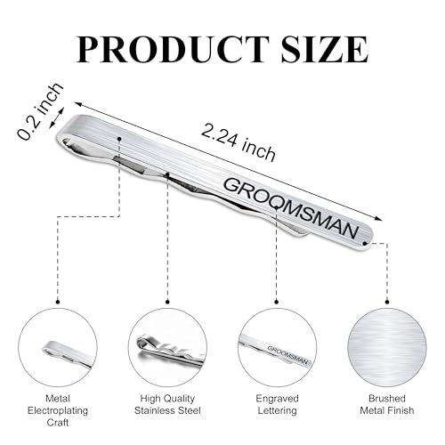 LADY & HOME Tie Clips for Men, Stainless Steel Tie Bars Gifts for Groom, Groomsmen, Father of Groom, Father of Bride, Brother of Bride - style: K:GROOMSMAN