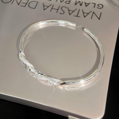 925 Sterling Silver Bracelet Plated Cuff Bangle Bracelet Fashionable Multi-layer Cross Wire Bangle Bracelet Open Adjustable Wide Cuff Bracelet for Teen Girls Fashion Jewelry - color: 8