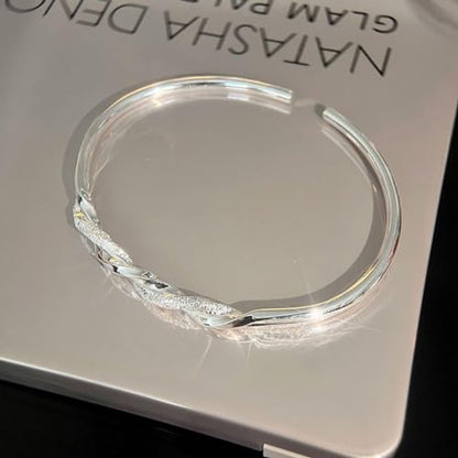925 Sterling Silver Bracelet Plated Cuff Bangle Bracelet Fashionable Multi-layer Cross Wire Bangle Bracelet Open Adjustable Wide Cuff Bracelet for Teen Girls Fashion Jewelry - color: 8