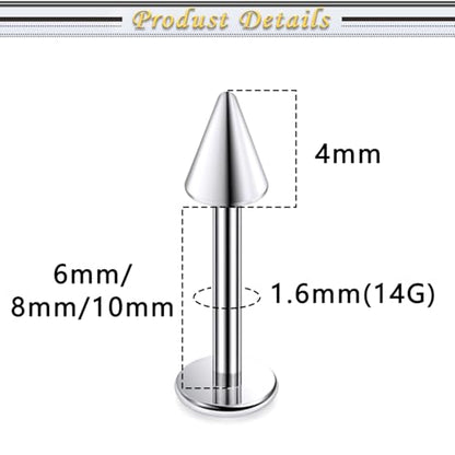 Internally Threaded Labret Studs 18G 16G 14G Surgical Steel Lip Piercing Jewelry with Claw Tool Monroe Snake Bite Jewelry Flat Back Barbell for Women Men Plus Piercing Ball Grabber Tool - color: silvertone, size: 14g,spike end